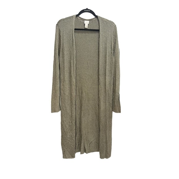 Chico's Cardigan Sweater Lurex Shine Nadiya Cardigan Ambered Olive‎ Size 3 - Picture 1 of 6